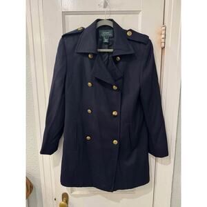 Lauren Ralph Lauren Women's Double Breasted Blue Worsted Wool Jacket Coat Size 8